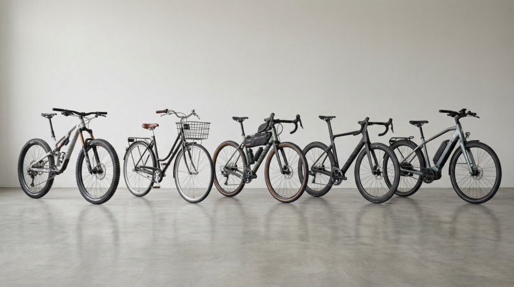 Übersicht verschiedener Fahrradtypen in Österreich: Mountainbike, Citybike, Gravelbike, Rennrad und E-Bike