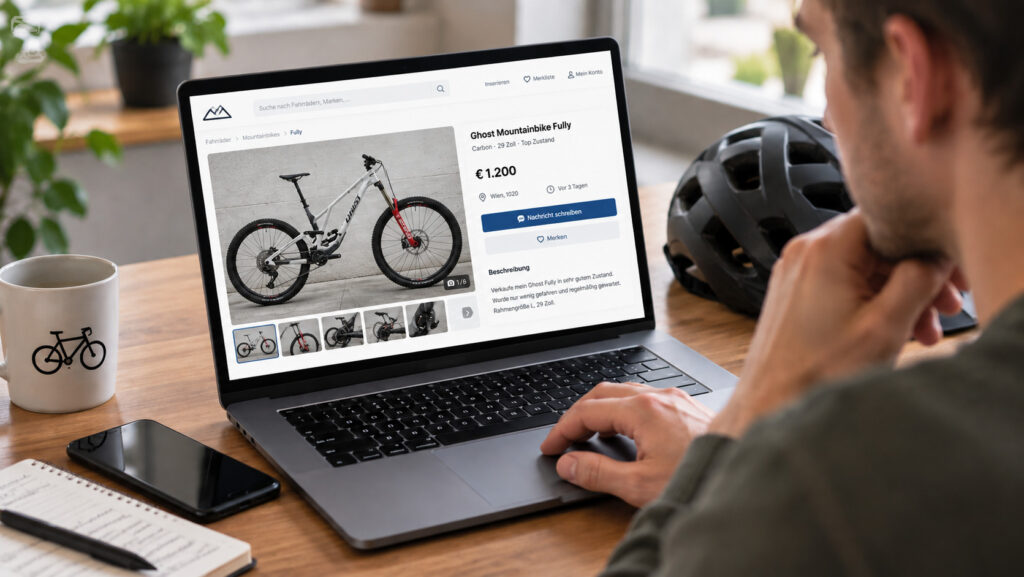 Person prüft ein verdächtiges Fahrrad-Inserat auf einem Computer